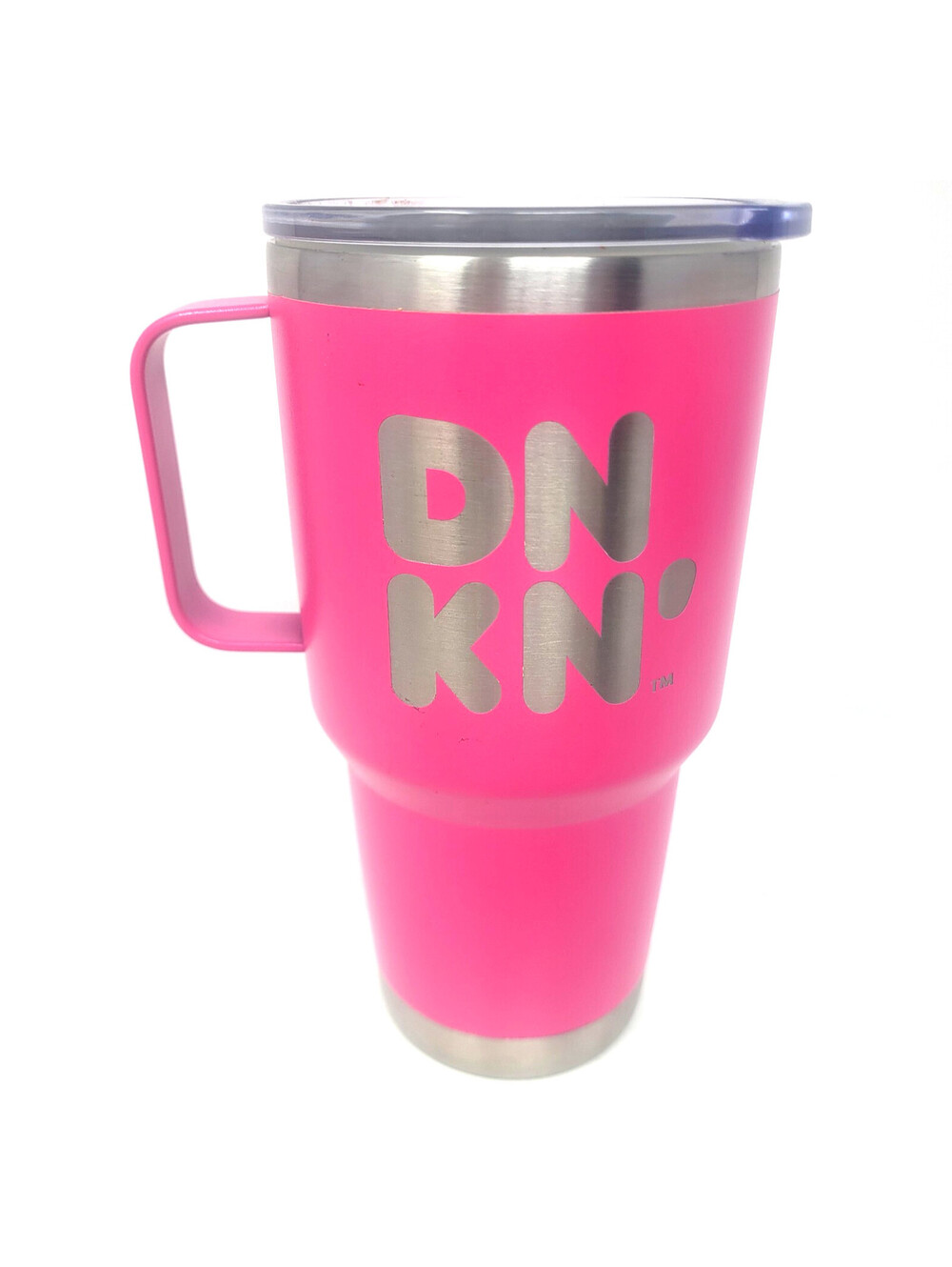 DNKN Dunkin Donuts Pink Stainless Steel 30oz Travel Tumbler Mug Handle Lid